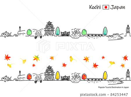 秋季高知縣旅遊景點城市景觀簡筆劃集 秋季高知縣旅遊景點城市景觀簡筆劃集 84253447