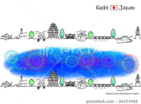 煙花與高知縣觀光景點街景的簡單線條藝術組 煙花與高知縣觀光景點街景的簡單線條藝術組 84253448