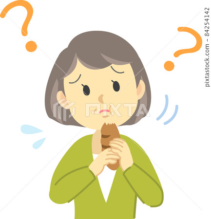 Illustration material: Poor physical condition series A figure of an elderly woman with white hair suspecting dysgeusia when eating 84254142
