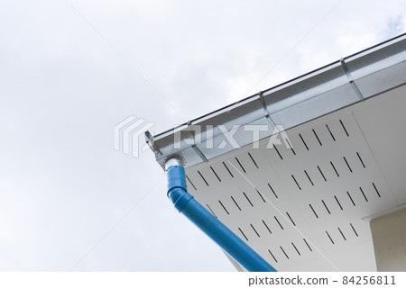 Rain gutter, Stainless steel aluzinc rain gutter on the roof house with plastic pipe Rain gutter, Stainless steel aluzinc rain gutter on the roof house with plastic pipe 84256811