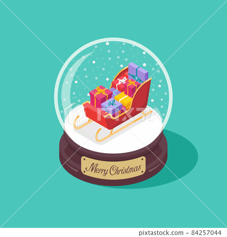 3D Merry christmas glass ball with Santa sleigh... - Stock Illustration ...
