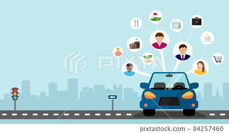 汽車共享/汽車共享矢量橫幅插圖(無文字) 汽車共享/汽車共享矢量橫幅插圖(無文字) 84257460