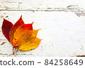 Autumn, fall foliage and shabby chic vintage antique white table 84258649