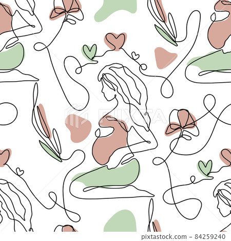 One line abstract pregnant woman seamless pattern. 84259240