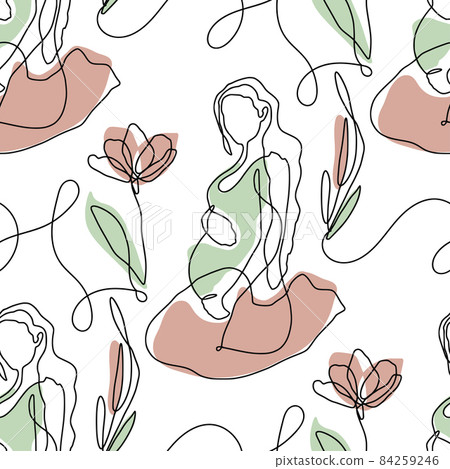 One line abstract pregnant woman seamless pattern. 84259246