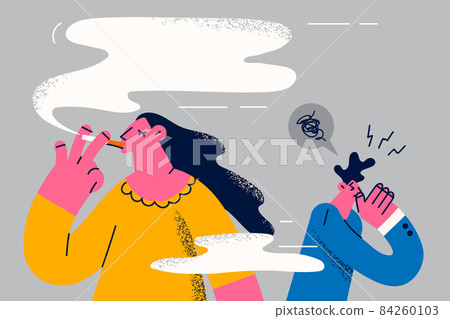 Woman smoke cigarette affect male passerby  84260103