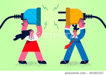 Businesspeople connect plugs for shared business goal  84260107