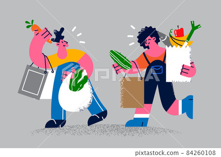 Happy couple buy healthy products doing grocery shopping  84260108