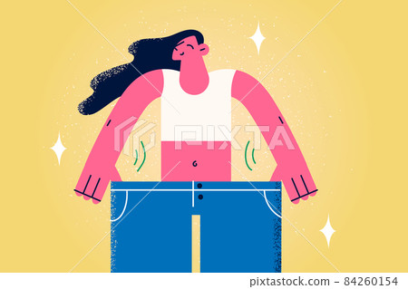 Happy woman demonstrate result of dieting Happy woman demonstrate result of dieting 84260154