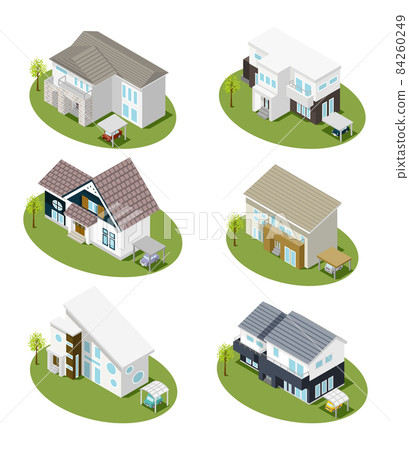 6種現代單戶住宅設置等距投影 6種現代單戶住宅設置等距投影 84260249
