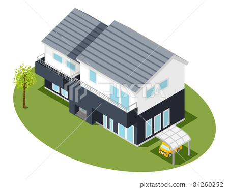 Clip art isometric projection of a modern single-family home Clip art isometric projection of a modern single-family home 84260252
