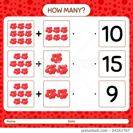 How many counting game with redberry. worksheet for preschool kids, kids activity sheet, printable worksheet How many counting game with redberry. worksheet for preschool kids, kids activity sheet, printable worksheet 84261767