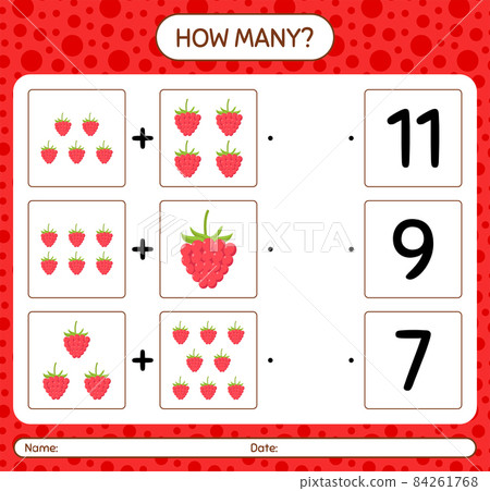 How many counting game with raspberry. worksheet for preschool kids, kids activity sheet, printable worksheet 84261768