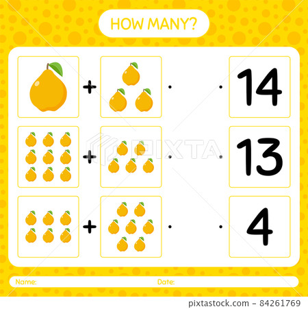 How many counting game with quince. worksheet for preschool kids, kids activity sheet, printable worksheet 84261769