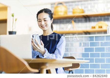 A woman watching a smartphone A woman watching a smartphone 84262840