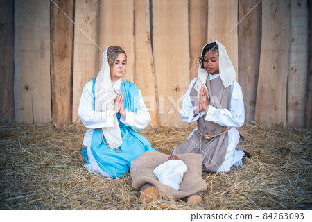 Lgtb nativity scene with two virgin marys 84263093