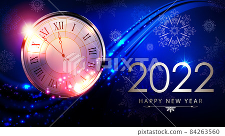 Christmas blue card with round clock, metal frame with mosaic, white textured snowflakes, Christmas blue card with round clock, metal frame with mosaic, white textured snowflakes, 84263560