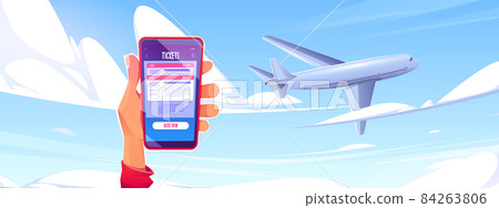 Buy airline ticket online concept, plane in sky Buy airline ticket online concept, plane in sky 84263806