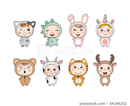 Cute kawaii kids in animal costumes.  84266202