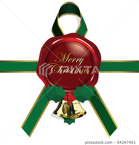 Merry Christmas red seal wax emblem and ribbon 84267481