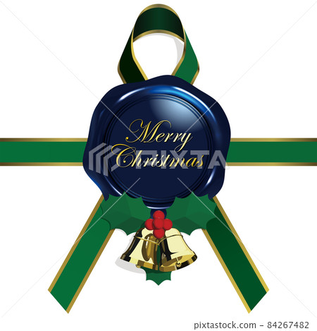 Merry Christmas blue seal wax emblem and ribbon 84267482