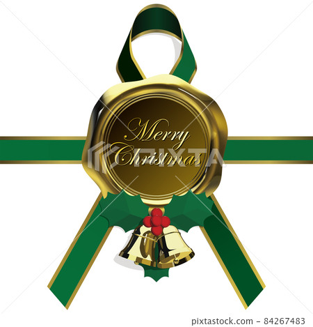 Merry Christmas golden seal wax emblem and ribbon 84267483