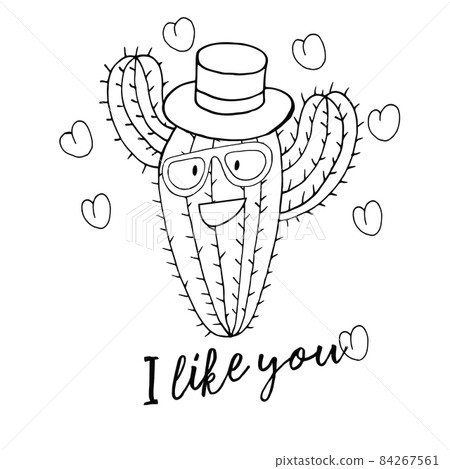 Cute vector illustration. Cartoon cactus. Hearts, love Cute vector illustration. Cartoon cactus. Hearts, love 84267561