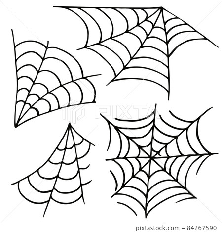 Set of spider webs in hand draw style. Collection of vector illustrations for Halloween design. Halloween elements 84267590