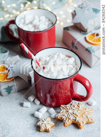 Christmas hot cocoa  in the red cup 84268342
