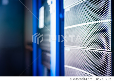 detail of rack with data backup hard drives covered with protect 84269726
