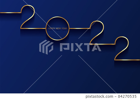 golden 2022 Happy New Year card with premium foil gradient texture lines, dark background. Festive luxury design for holiday card, invitation, calendar poster. 2022 New Year gold text on blue 84270535