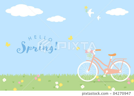 Illustration of a landscape with a bicycle on the lawn 84270947