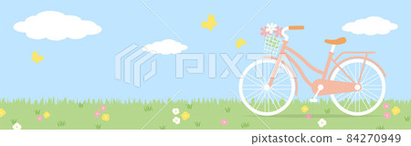 Illustration of a landscape with a bicycle on the lawn 84270949