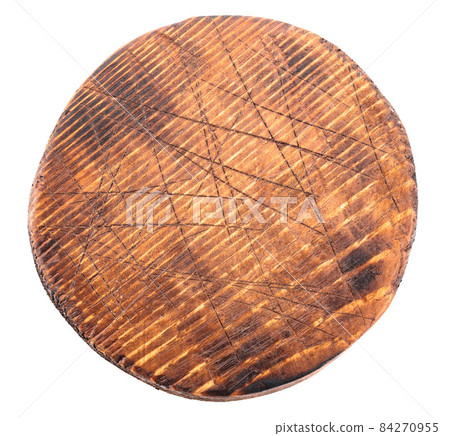 Old cutting board isolated on a white background. Old cutting board isolated on a white background. 84270955