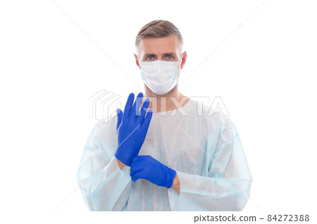 medical worker man in protective costume isolated 84272388
