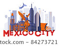 Mexico City culture travel set, famous architectures and specialties in flat design. Business Mexican tourism concept clipart. Image for presentation, banner, website, advert, flyer, roadmap, icons 84273721