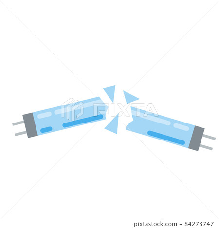 Gas discharge lamp. Broken Blue light bulb. Fragmented lighting fixture. Shards of glass. Household garbage. Flat design Gas discharge lamp. Broken Blue light bulb. Fragmented lighting fixture. Shards of glass. Household garbage. Flat design 84273747