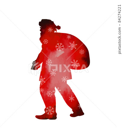 Santa Claus with a bag. Watercolor Red silhouette. Vector illustration 84274221