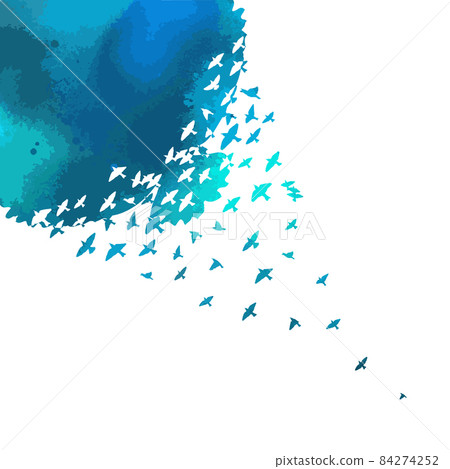A flock of flying blue birds. Free birds. Vector illustration 84274252