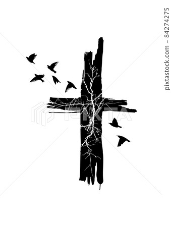 Cross made of tree branches with flying birds . Vector illustration Cross made of tree branches with flying birds . Vector illustration 84274275
