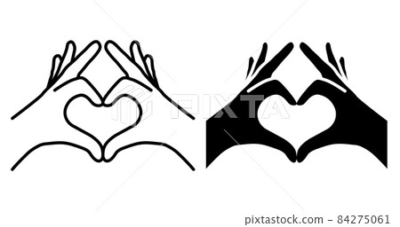 Linear icon. Human hands join fingers in shape of heart. Gesture of friendliness and love. Simple black and white vector isolated on white background 84275061