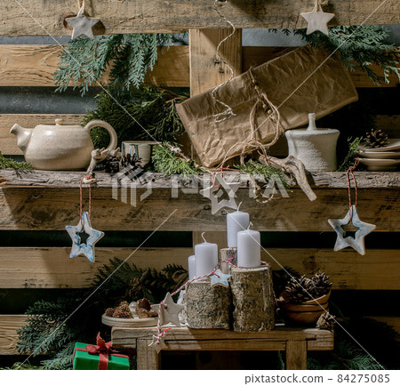 Christmas fashion ruistic interior decor with craft gifts Christmas fashion ruistic interior decor with craft gifts 84275085