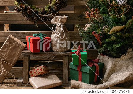 Christmas fashion ruistic interior decor with craft gifts Christmas fashion ruistic interior decor with craft gifts 84275086