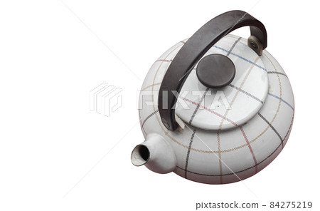 top view old teapot on white background, object, kitchen, copy space top view old teapot on white background, object, kitchen, copy space 84275219