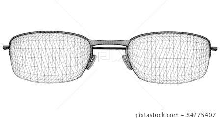 Wireframe of folded glasses from black lines isolated on white background. Front view. 3D. Vector illustration Wireframe of folded glasses from black lines isolated on white background. Front view. 3D. Vector illustration 84275407