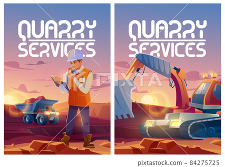Quarry services posters with dumper and excavator Quarry services posters with dumper and excavator 84275725