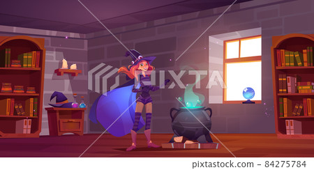 Witch cooking potion in magic school, enchantress Witch cooking potion in magic school, enchantress 84275784