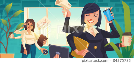 Multitasking business woman working in office Multitasking business woman working in office 84275785