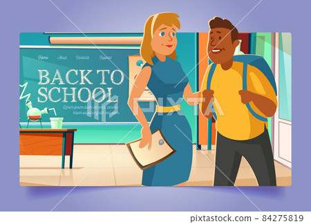 Back to school cartoon landing page with students. Back to school cartoon landing page with students. 84275819