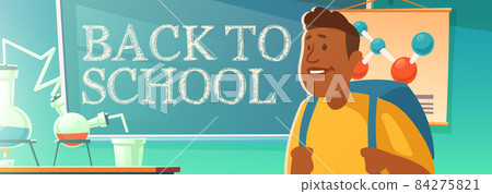 Back to school poster with student in classroom 84275821